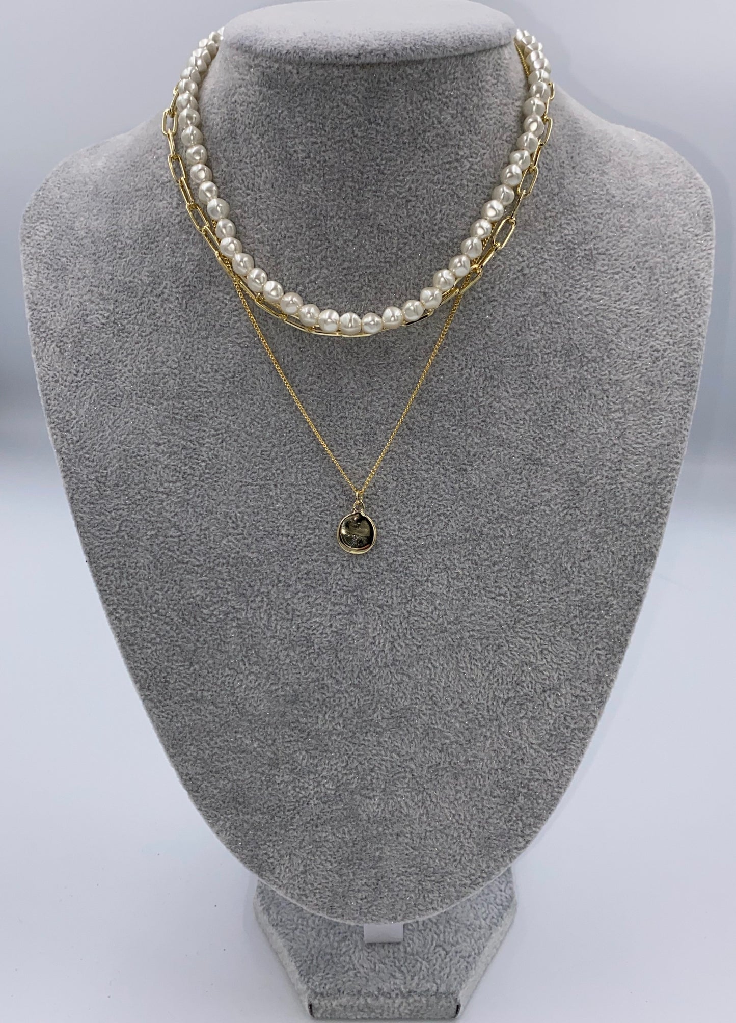 【即納】Le`toile 韓国女性アクセサリー チェーンパールネックレス ゴールド E21FWNE06