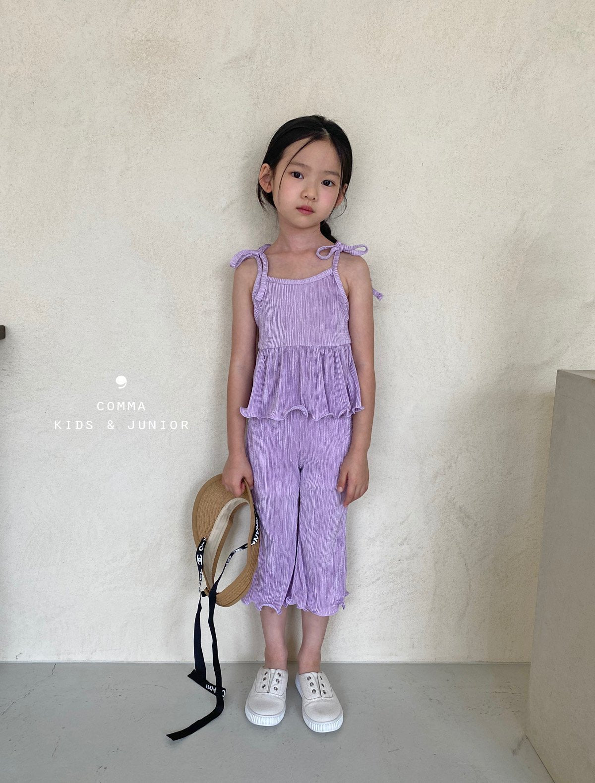 【注文後取り寄せ】韓国子供服 Comma 女の子 子供服 無地プリーツセットアップ 1色 90-150サイズ