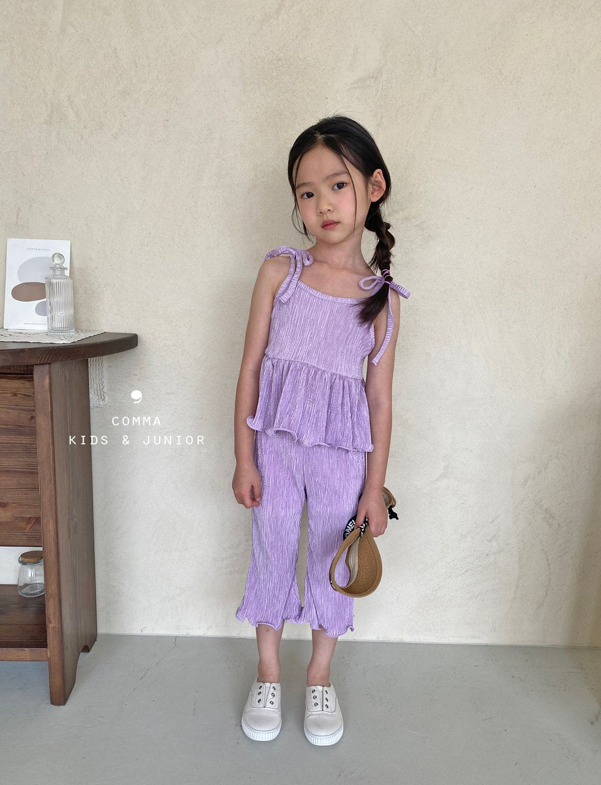 【注文後取り寄せ】韓国子供服 Comma 女の子 子供服 無地プリーツセットアップ 1色 90-150サイズ