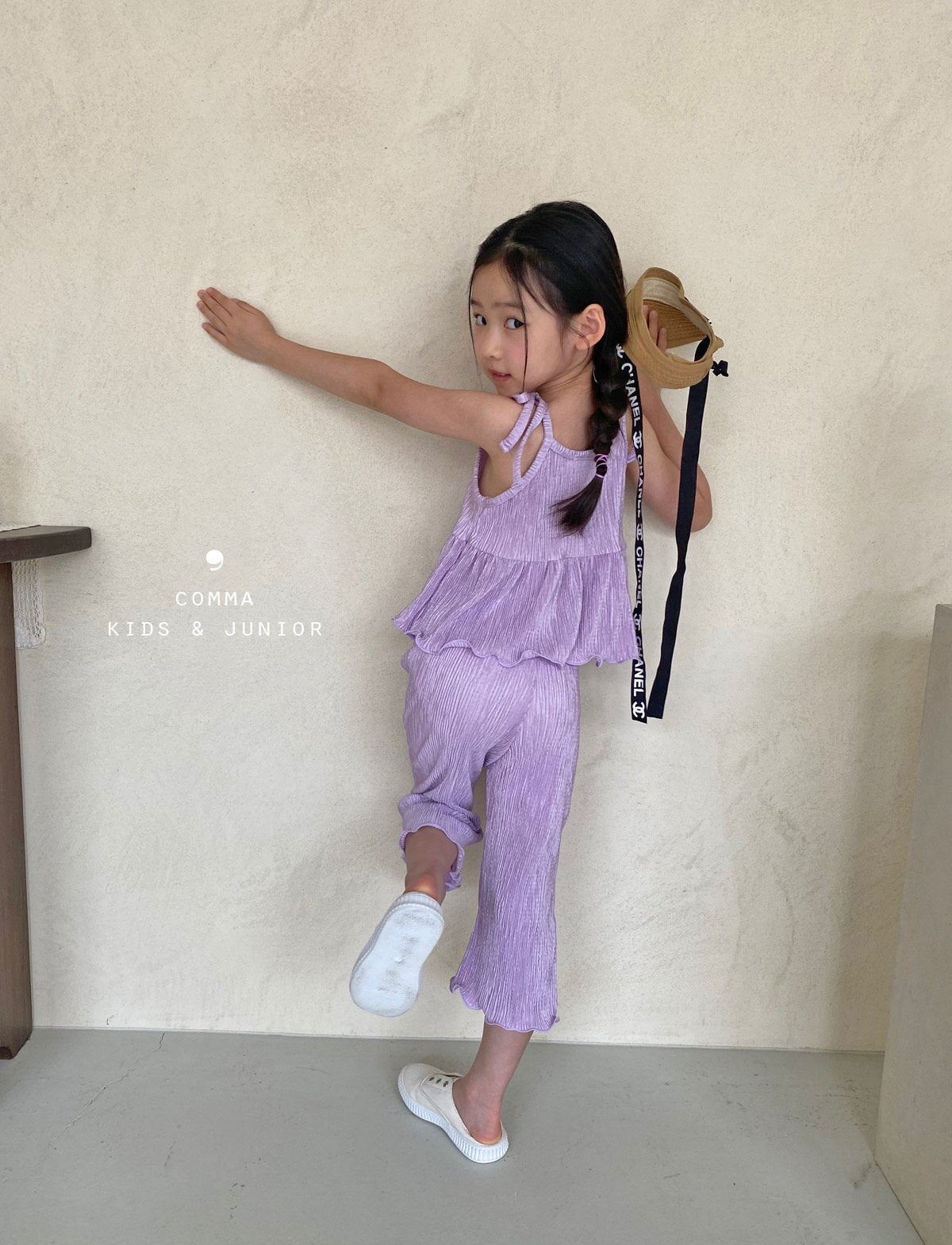 【注文後取り寄せ】韓国子供服 Comma 女の子 子供服 無地プリーツセットアップ 1色 90-150サイズ