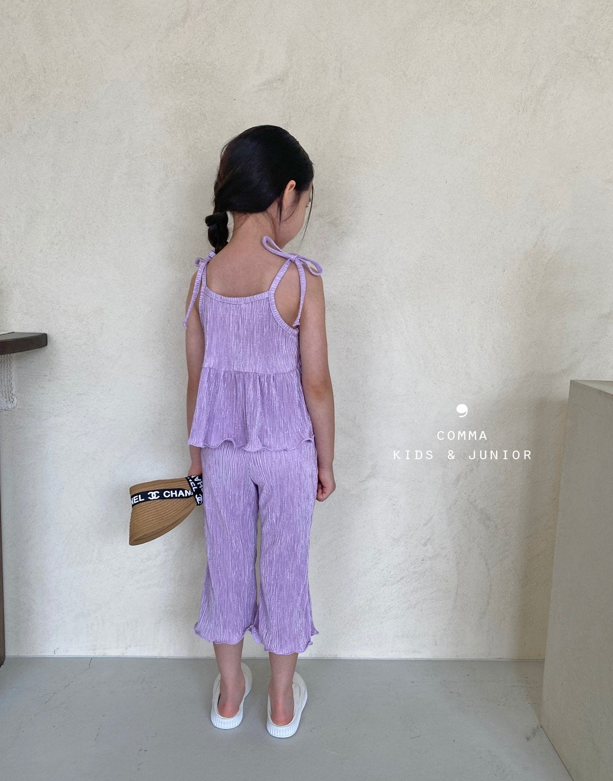 【注文後取り寄せ】韓国子供服 Comma 女の子 子供服 無地プリーツセットアップ 1色 90-150サイズ
