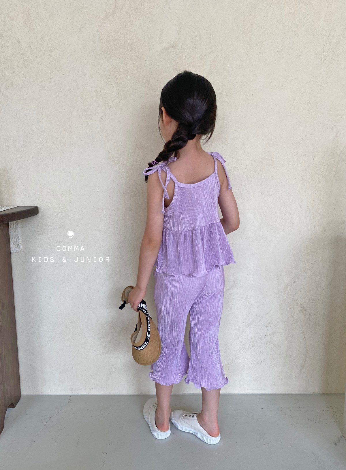 【注文後取り寄せ】韓国子供服 Comma 女の子 子供服 無地プリーツセットアップ 1色 90-150サイズ