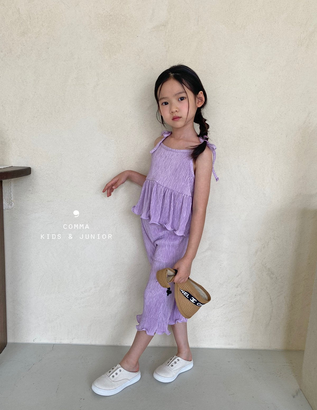 【注文後取り寄せ】韓国子供服 Comma 女の子 子供服 無地プリーツセットアップ 1色 90-150サイズ