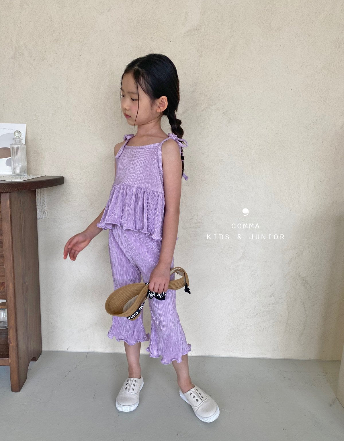 【注文後取り寄せ】韓国子供服 Comma 女の子 子供服 無地プリーツセットアップ 1色 90-150サイズ