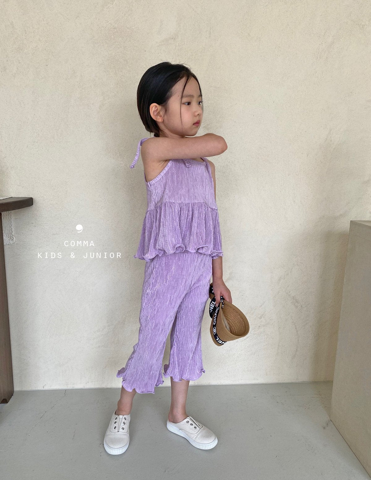 【注文後取り寄せ】韓国子供服 Comma 女の子 子供服 無地プリーツセットアップ 1色 90-150サイズ