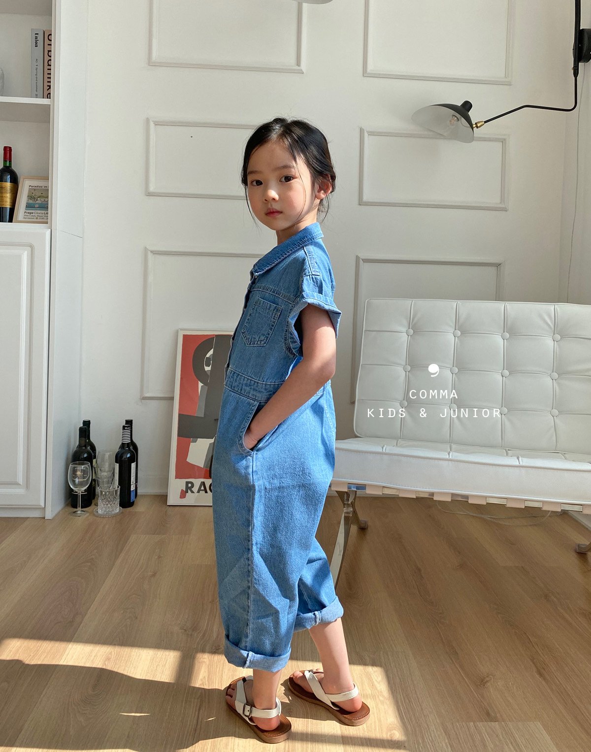 【注文後取り寄せ】韓国子供服 Comma 女の子 子供服 デニムジャンプスーツ 2色 90-150サイズズ