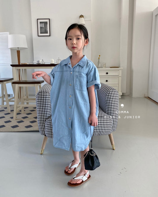 【注文後取り寄せ】韓国子供服 Comma 女の子 子供服 デニムワンピース 2色 80-150サイズ