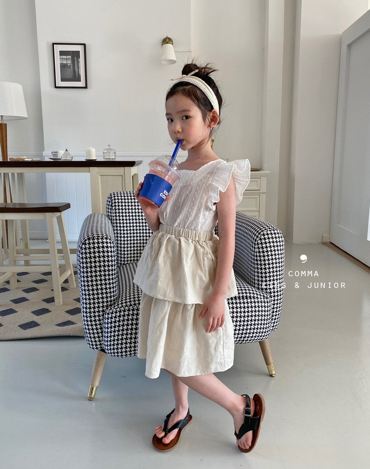 【注文後取り寄せ】韓国子供服 Comma 女の子 子供服 羽ノースリーブブラウス 2色 90-150サイズ