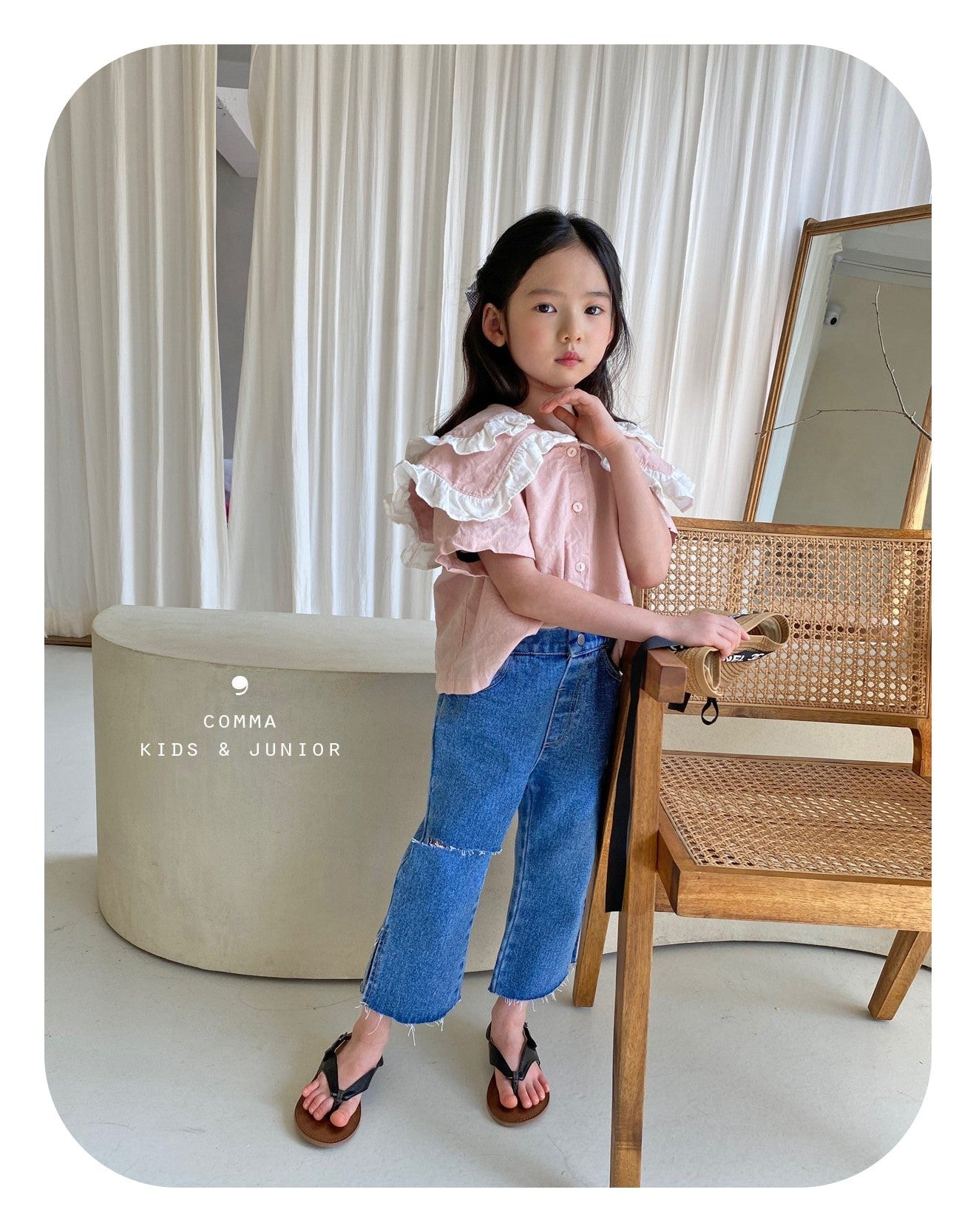 【注文後取り寄せ】韓国子供服 Comma 女の子 子供服 8分丈デニムパンツ 2色 90-150サイズ