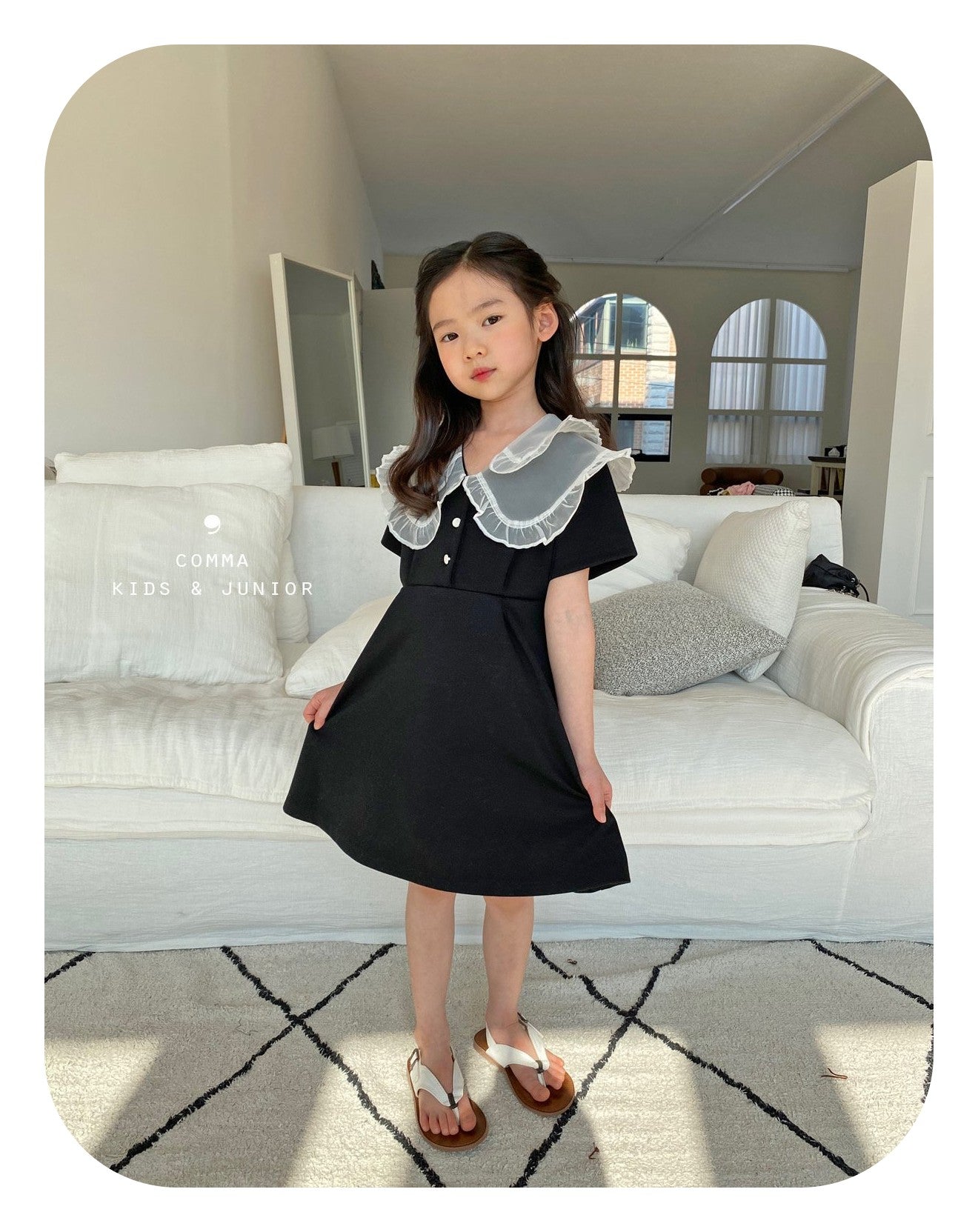 【注文後取り寄せ】韓国子供服 Comma 女の子 子供服 メッシュカラーワンピース 2色 80-150サイズ