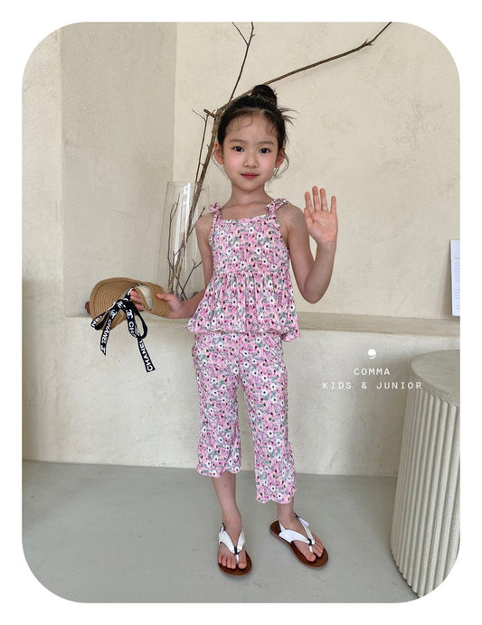 【注文後取り寄せ】韓国子供服 Comma 女の子 子供服 フラワープリーツセットアップ 2色 80-150サイズ