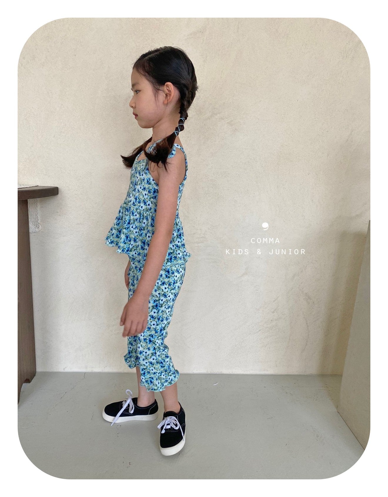 【注文後取り寄せ】韓国子供服 Comma 女の子 子供服 フラワープリーツセットアップ 2色 80-150サイズ