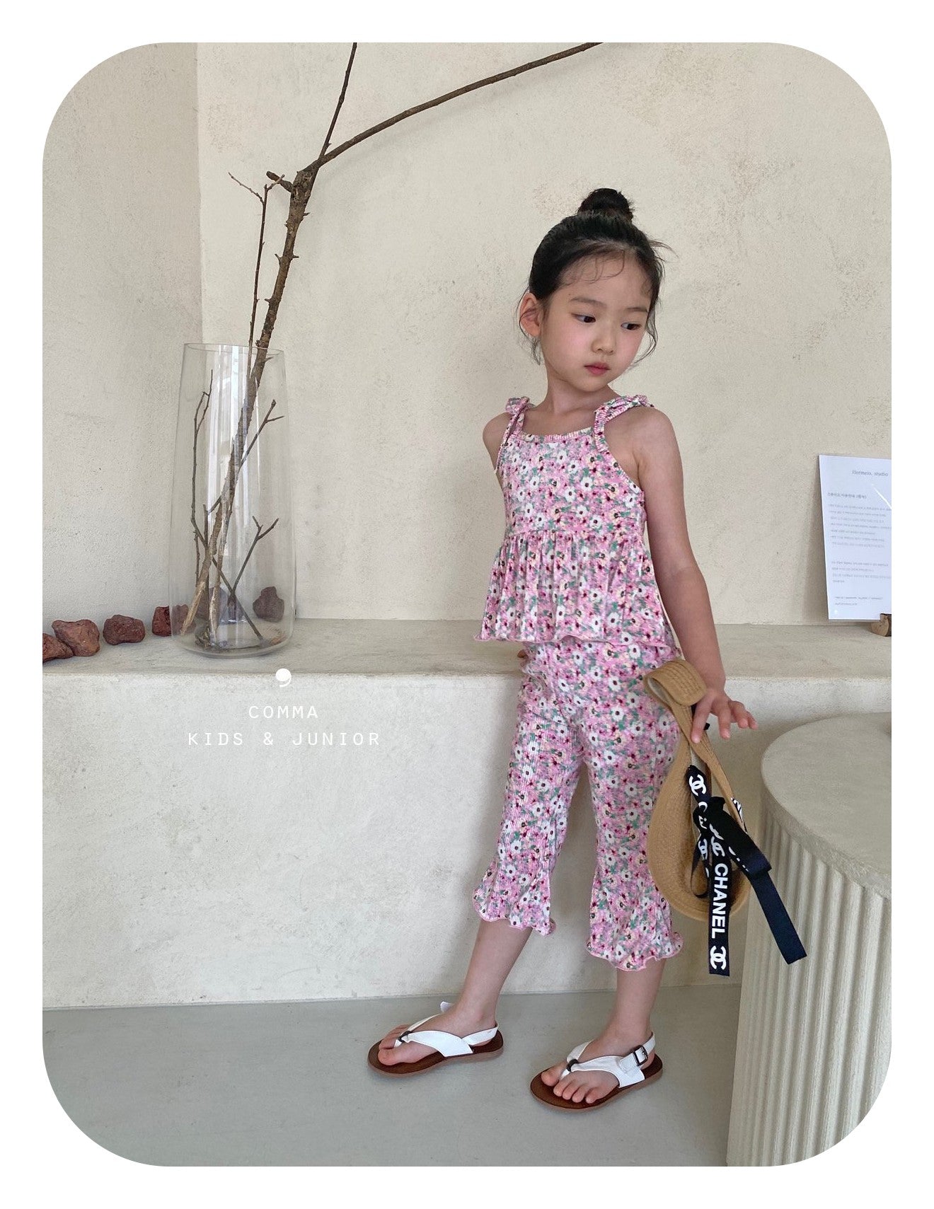 【注文後取り寄せ】韓国子供服 Comma 女の子 子供服 フラワープリーツセットアップ 2色 80-150サイズ