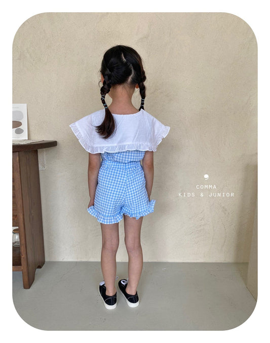 【注文後取り寄せ】韓国子供服 Comma 女の子 子供服 ワイドカラーブラウスセットアップ 2色 90-150サイズ