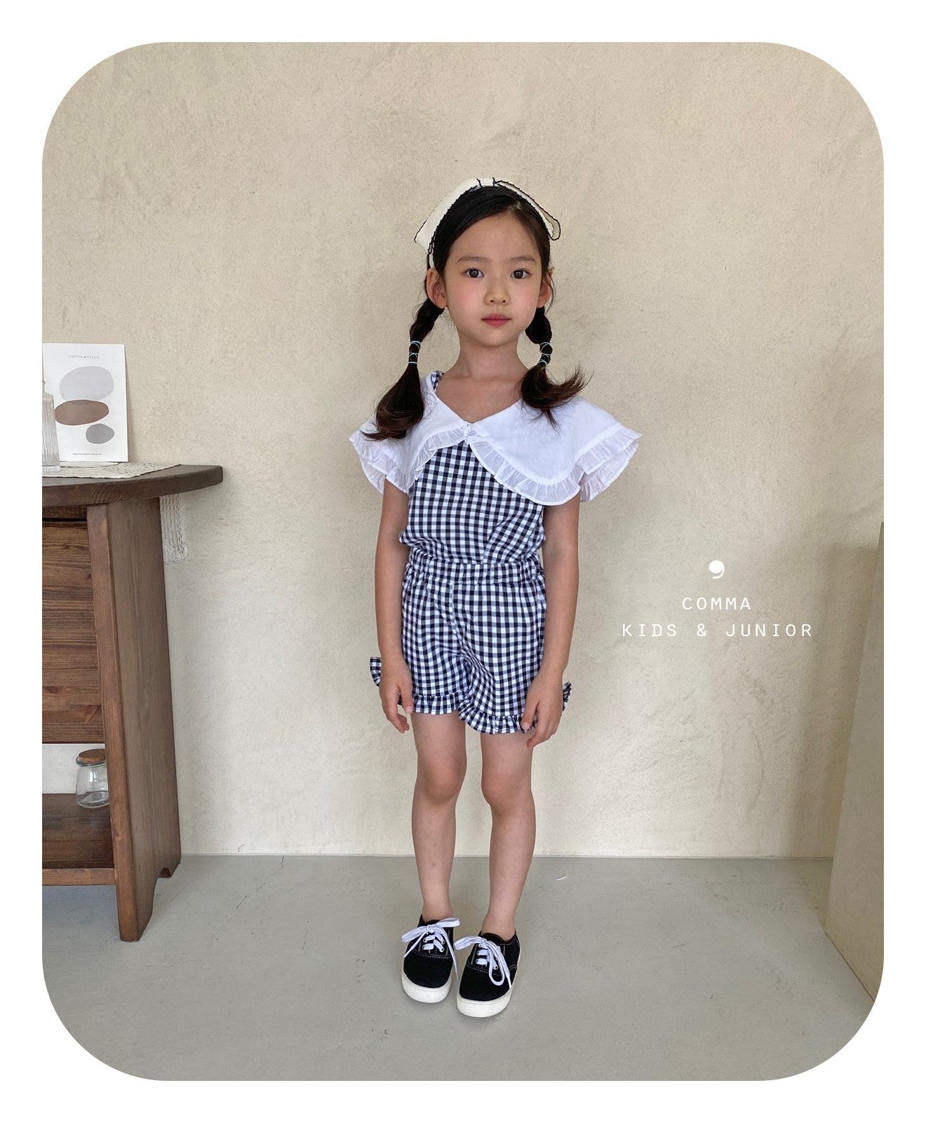 【注文後取り寄せ】韓国子供服 Comma 女の子 子供服 ワイドカラーブラウスセットアップ 2色 90-150サイズ