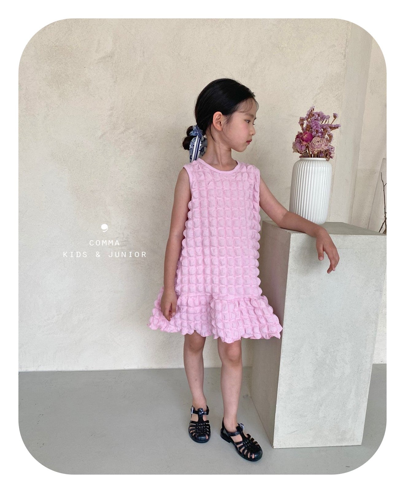 【注文後取り寄せ】韓国子供服 Comma 女の子 子供服 刺繍入りワンピース 2色 90-150サイズ