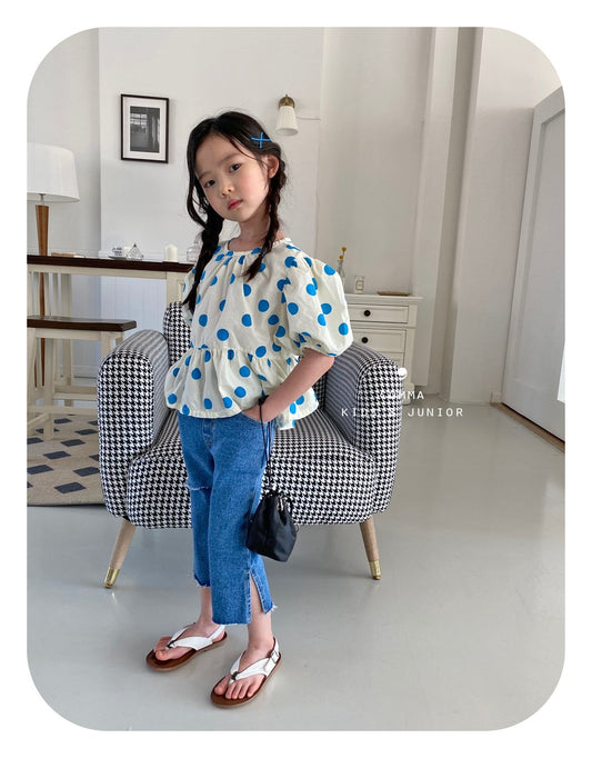 【即納・期末セール品】韓国子供服 Comma 女の子 子供服 水玉模様ブラウス 2色 90-150サイズ