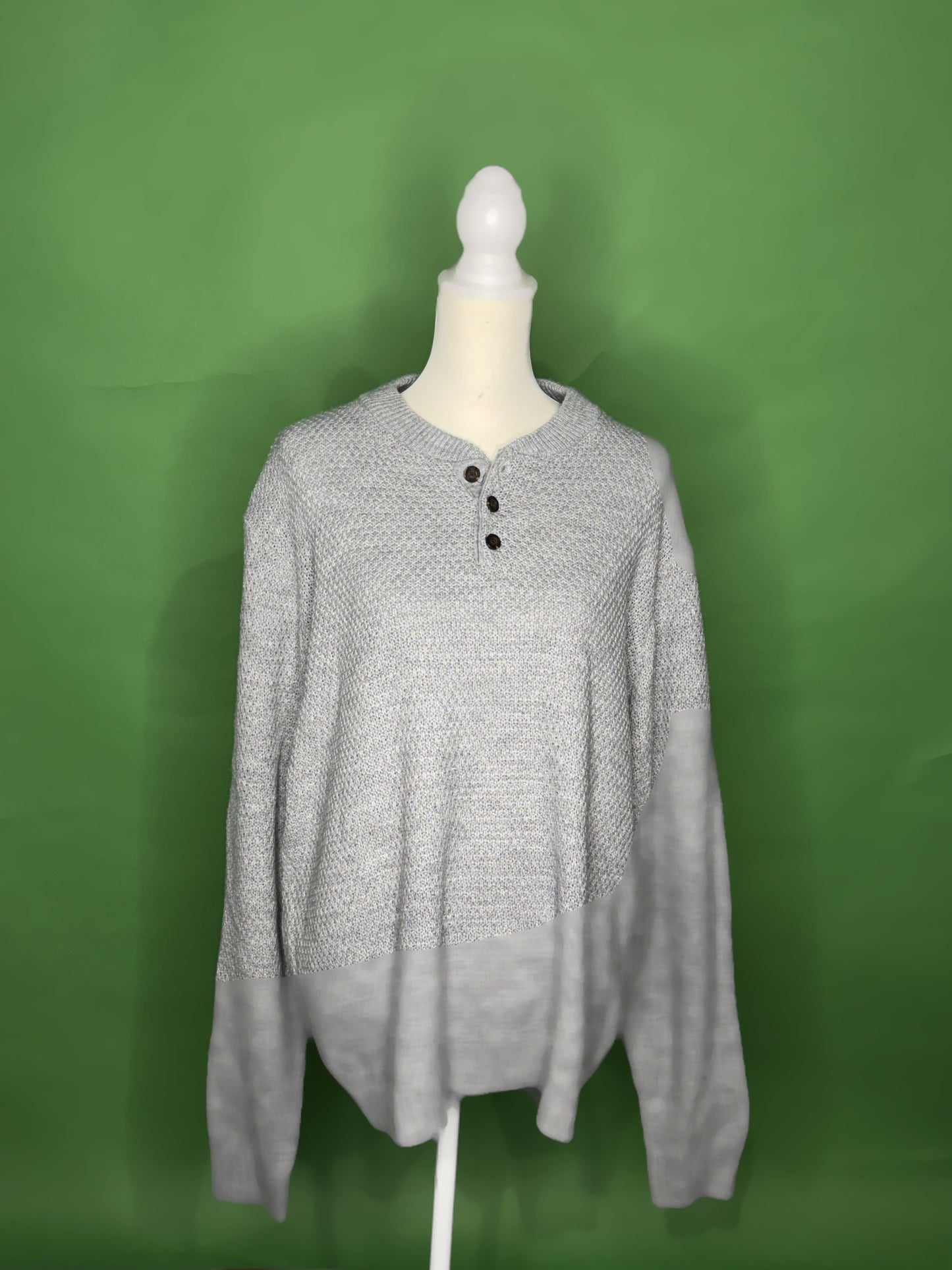 グレー ヘンリーネックニットセーター (2XL)