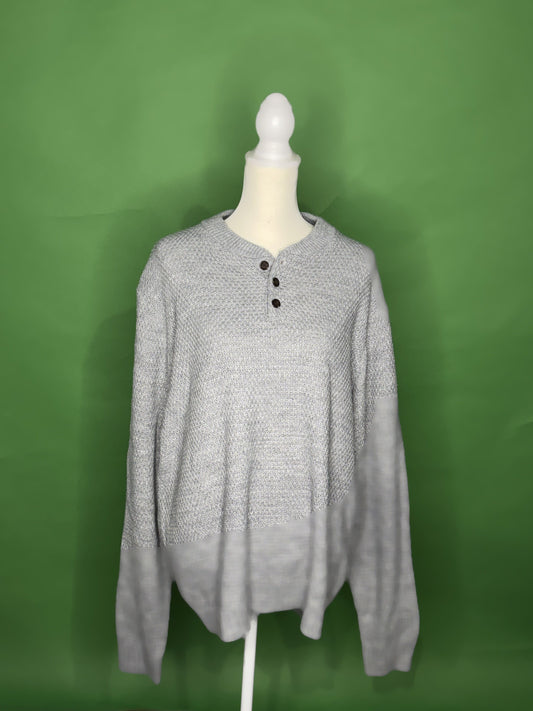 グレー ヘンリーネックニットセーター (2XL)
