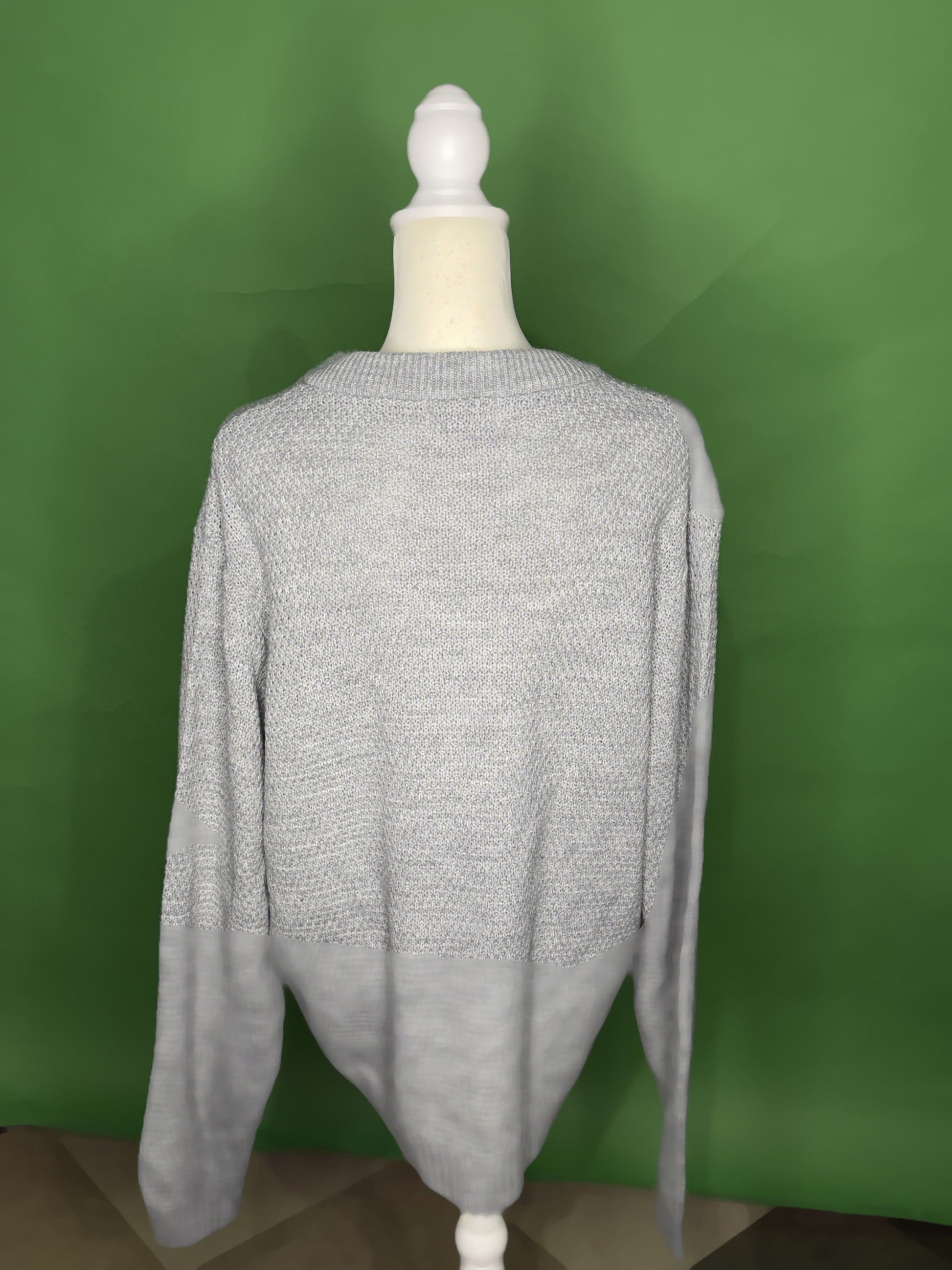 グレー ヘンリーネックニットセーター (2XL)
