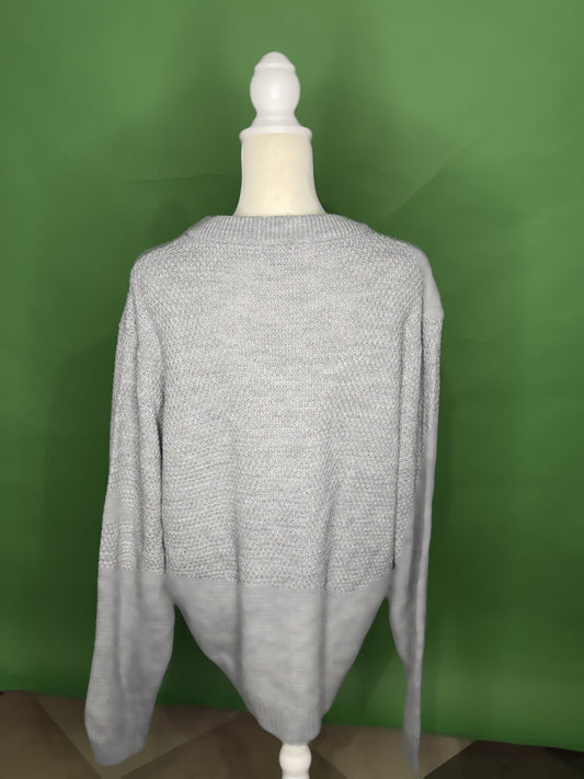 グレー ヘンリーネックニットセーター (2XL)