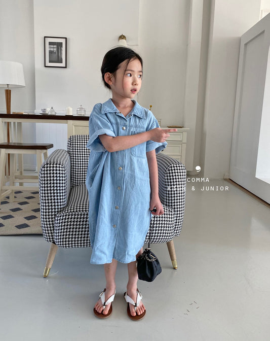【注文後取り寄せ】韓国子供服 Comma 女の子 子供服  デニムワンピース 2色 80-150サイズ