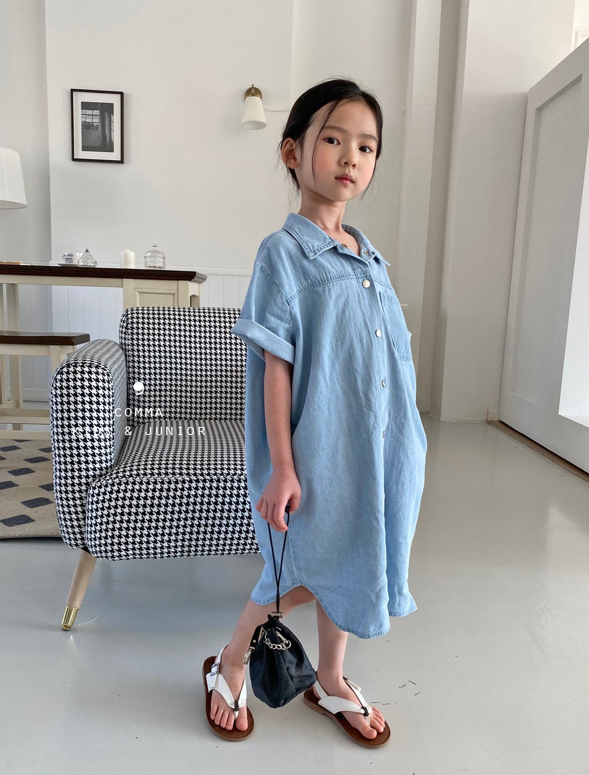 【注文後取り寄せ】韓国子供服 Comma 女の子 子供服  デニムワンピース 2色 80-150サイズ