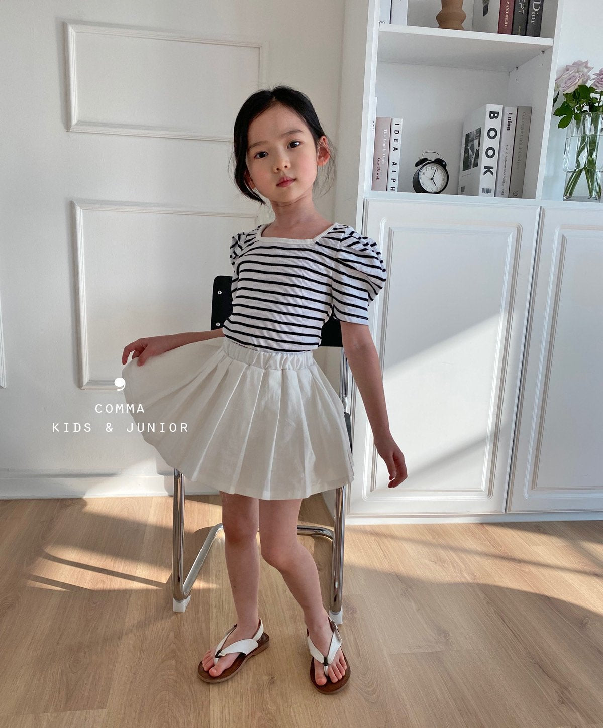 【注文後取り寄せ】韓国子供服 Comma 女の子 子供服  リネンフレアミニスカート 2色 90-150サイズ