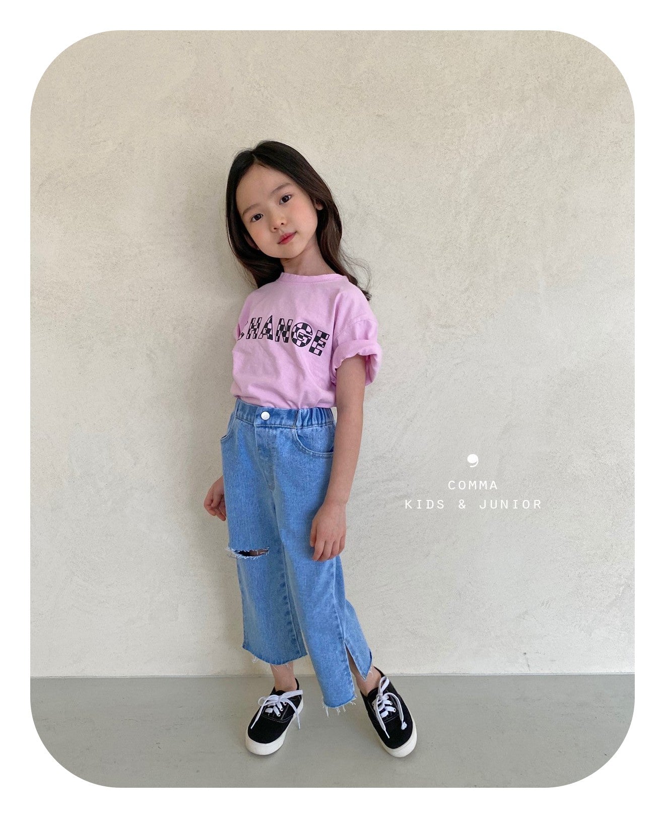 【注文後取り寄せ】韓国子供服 Comma 女の子 子供服  8分丈デニムパンツ 2色  90-150サイズ