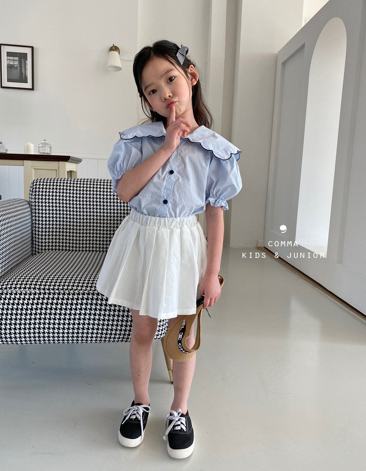【注文後取り寄せ】韓国子供服 Comma 女の子 子供服 スカラップブラウス　2色 90-150サイズ