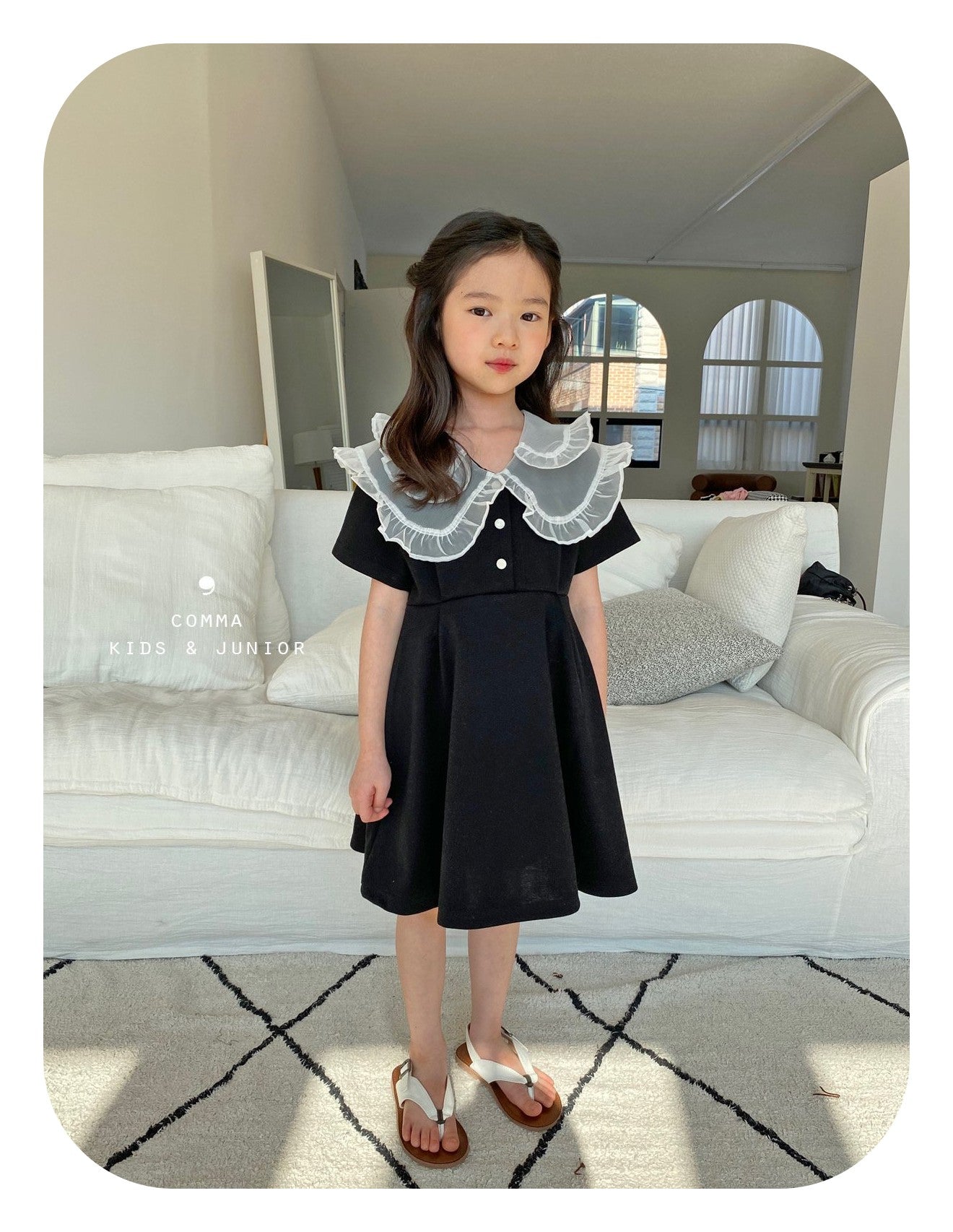 【注文後取り寄せ】韓国子供服 Comma 女の子 子供服  メッシュカラーワンピース 2色 80-150サイズ