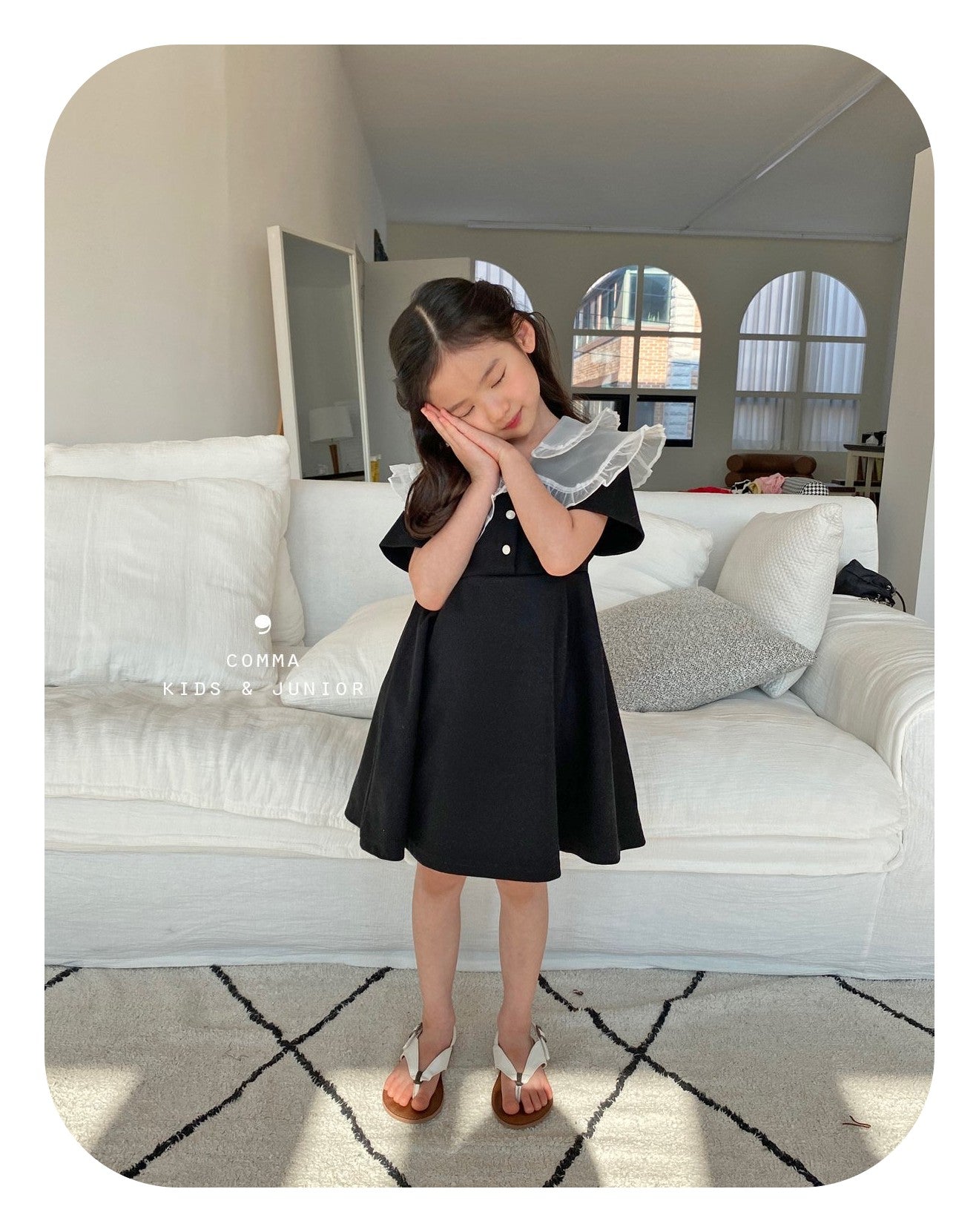 【即納・期末セール品】韓国子供服 Comma 女の子 子供服  メッシュカラーワンピース 2色　90-150サイズ