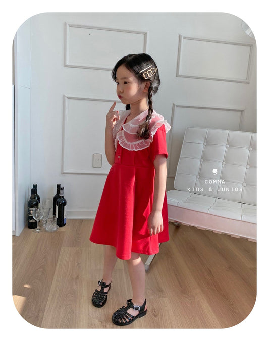 【注文後取り寄せ】韓国子供服 Comma 女の子 子供服  メッシュカラーワンピース 2色 80-150サイズ