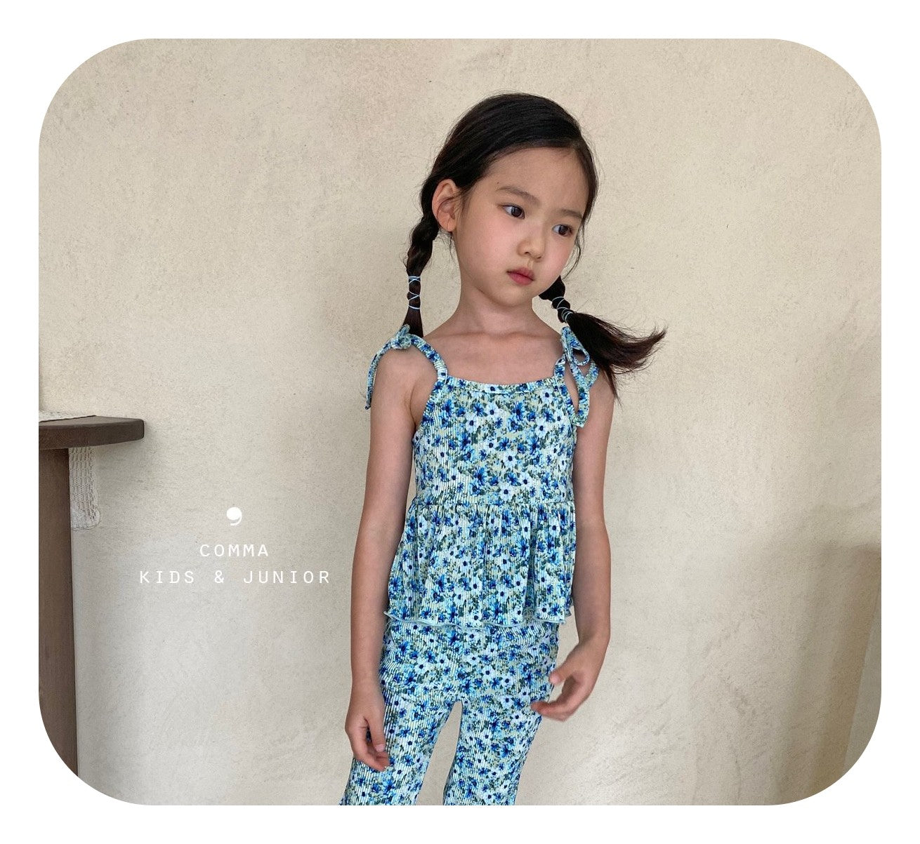 【即納・期末セール品】韓国子供服 Comma 女の子 子供服  フラワープリーツセットアップ 2色 90-150サイズ