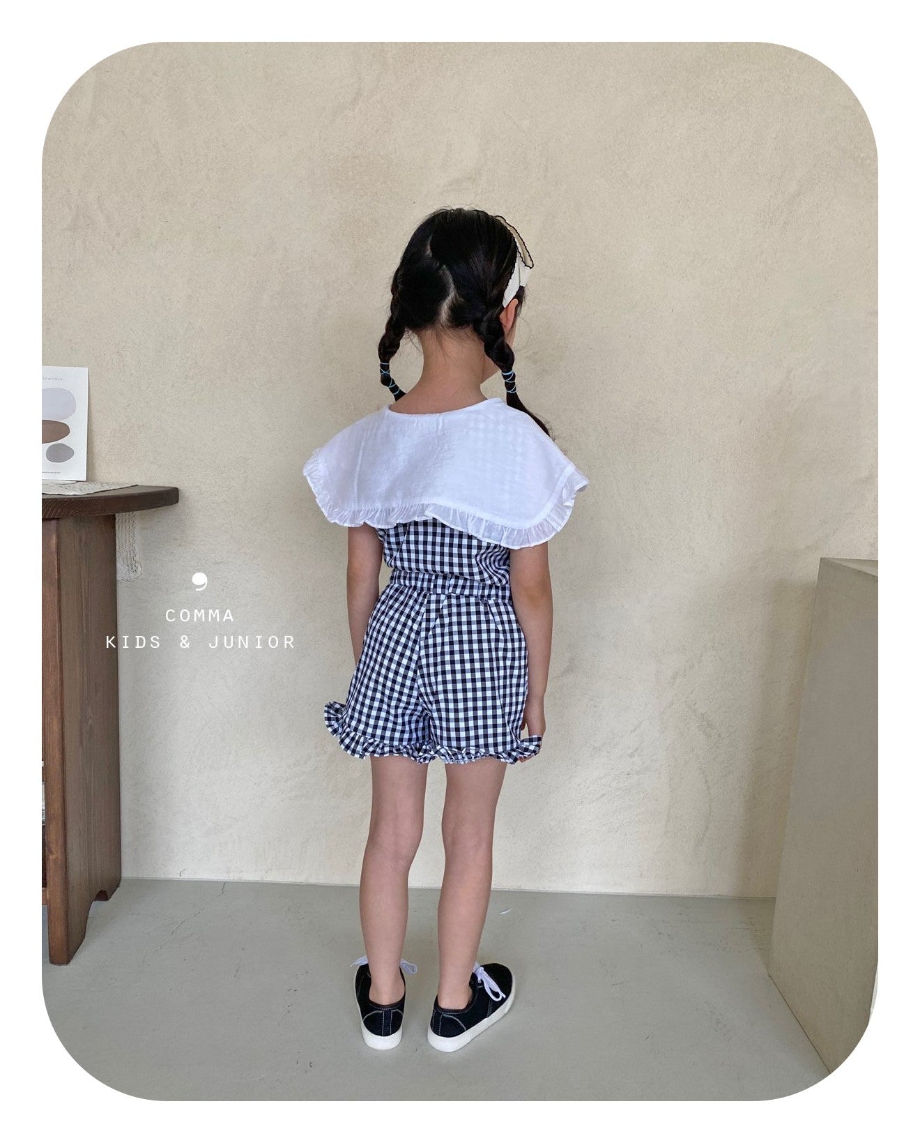 【即納・期末セール品】韓国子供服 Comma 女の子 子供服  ワイドカラーブラウスセットアップ 2色 90-150サイズ