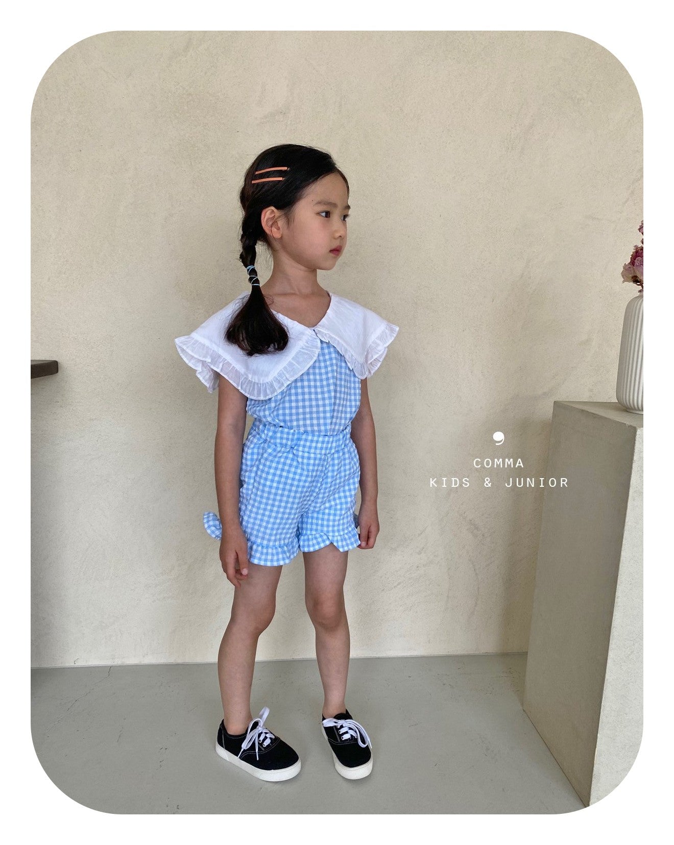 【即納・期末セール品】韓国子供服 Comma 女の子 子供服  ワイドカラーブラウスセットアップ 2色 90-150サイズ