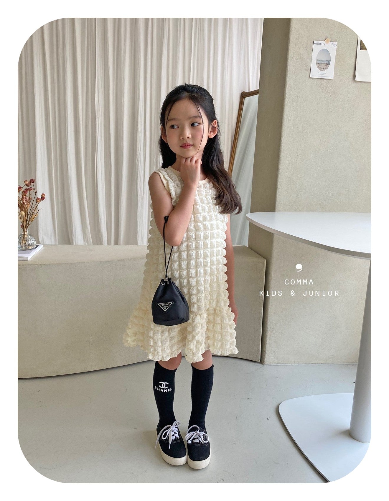 【即納・期末セール品】韓国子供服 Comma 女の子 子供服  刺繍入りワンピース 2色 90-150サイズ